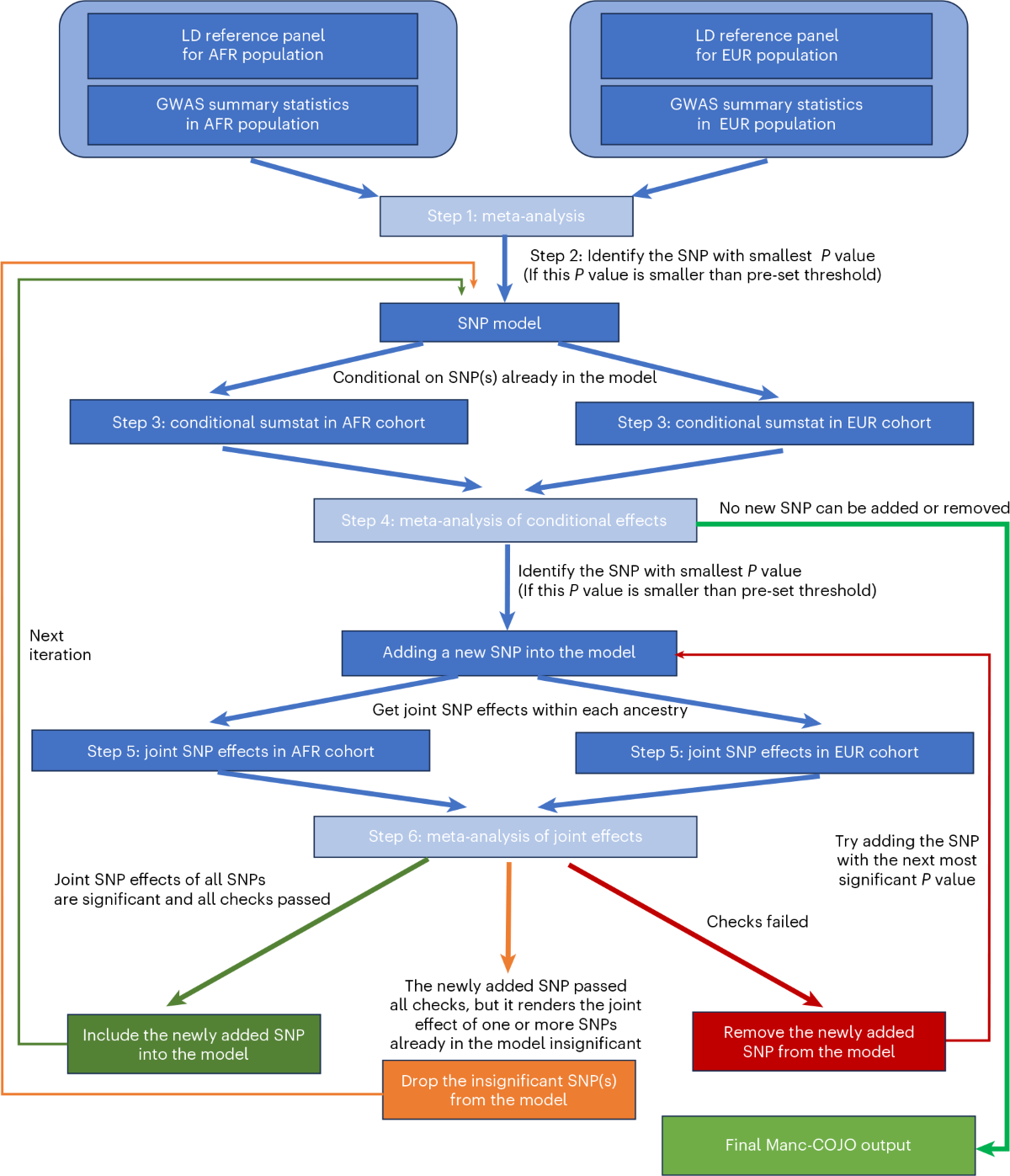Fig. 1 of the paper: A schematic overview of the Manc-COJO algorithm.